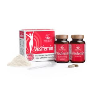 Vesifemin Faltschachtel mit 2 Fläschchen, D-Mannose-Pulver und einem Messlöffel